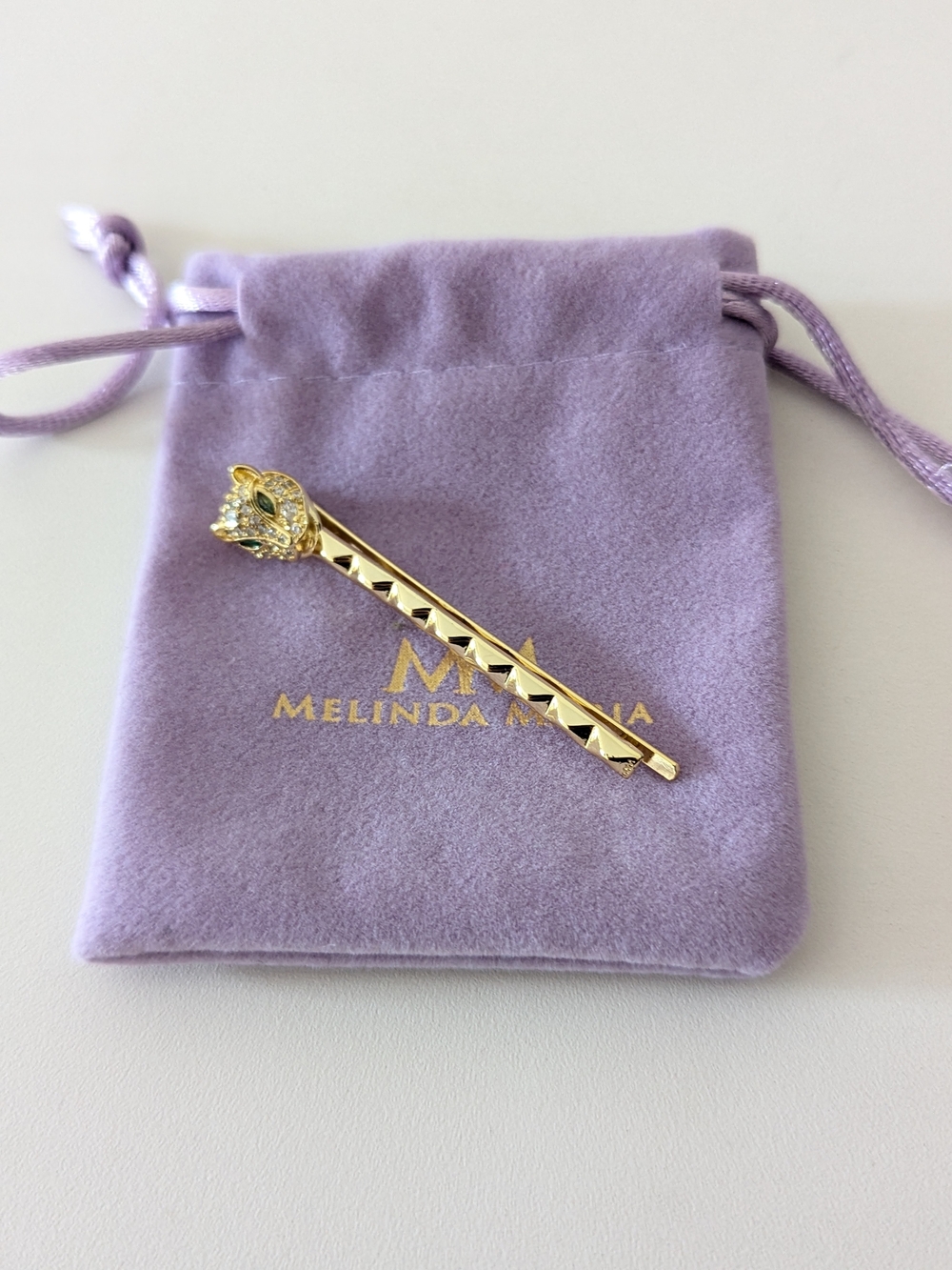 NWT Melinda Maria BaBy Jaguar Hair Clip in Gold & White Diamondettes